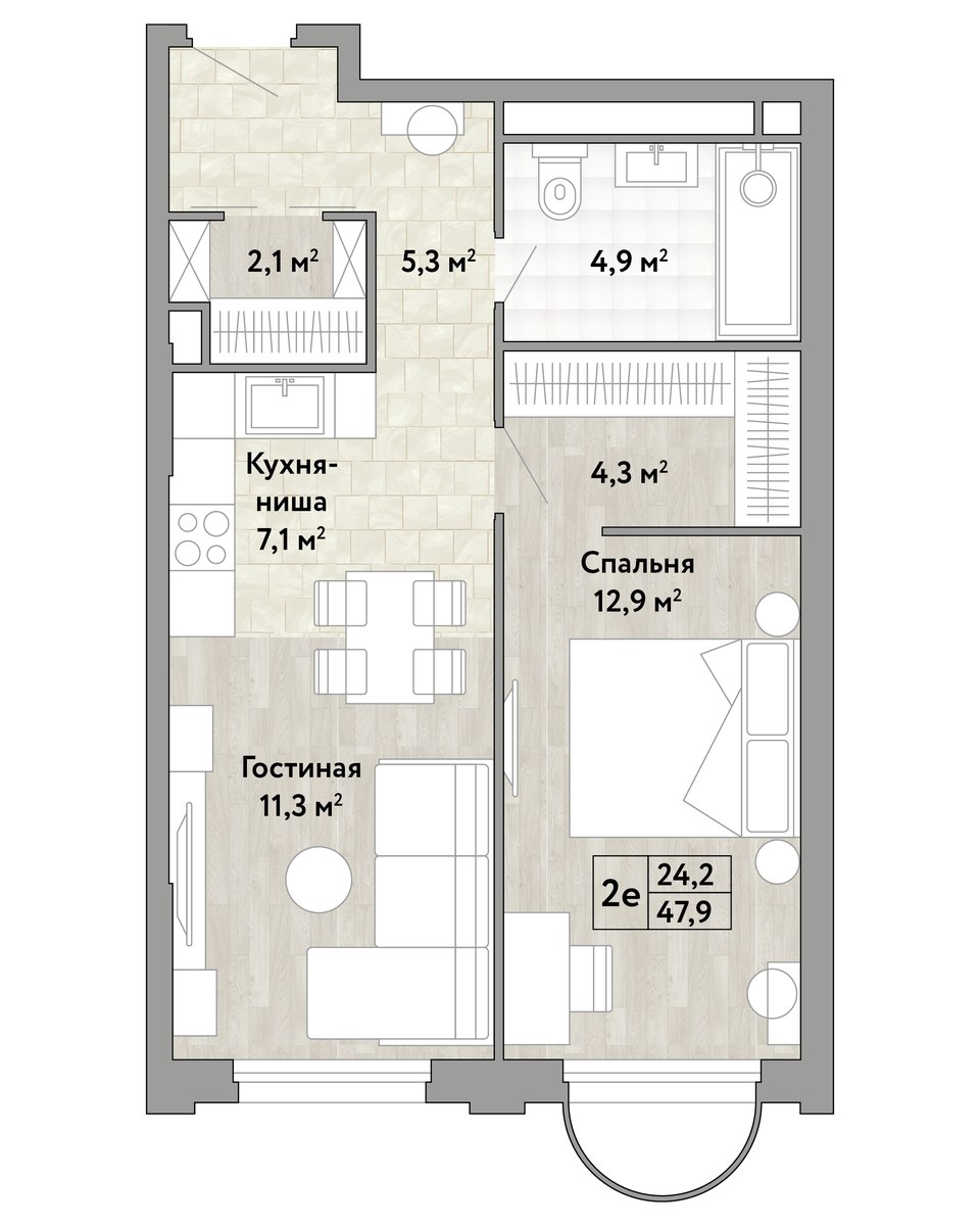 Планировка 47.9 м²