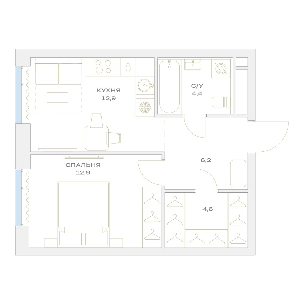 Планировка 41.0 м²