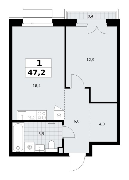 Планировка 47.2 м²