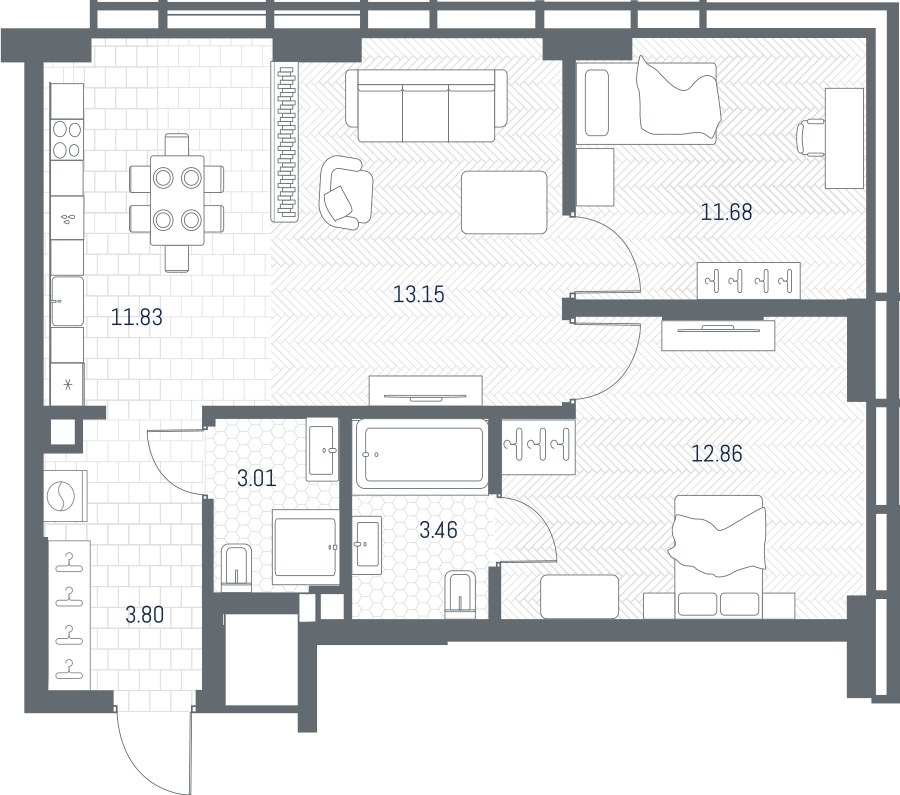 Планировка 59.79 м²