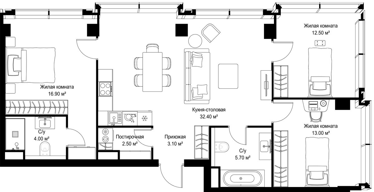 Планировка 90.1 м²