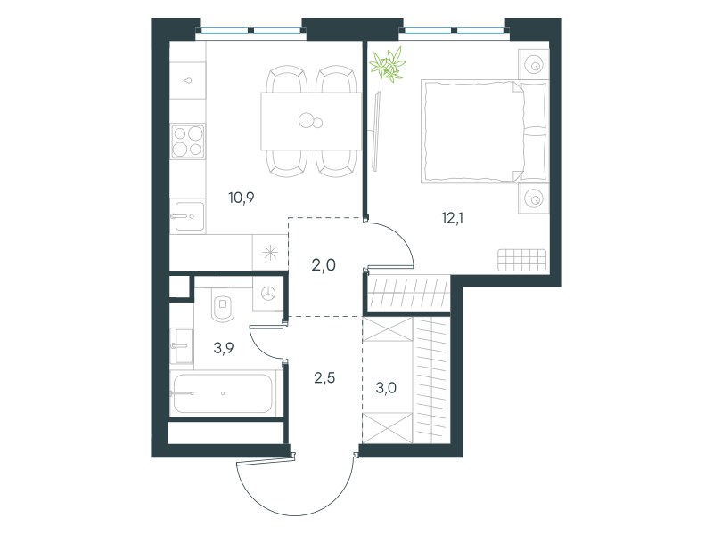 Планировка 34.4 м²