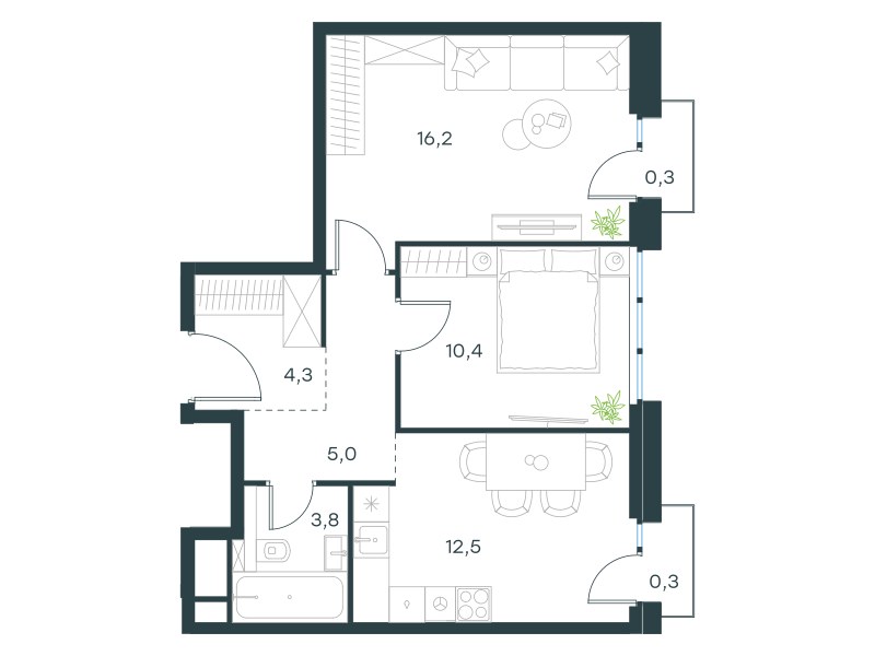 Планировка 52.8 м²