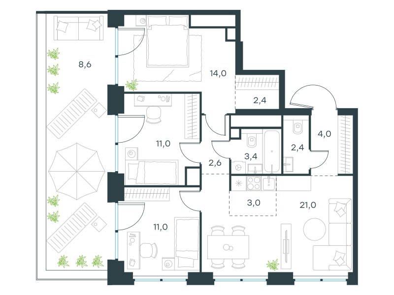 Планировка 83.4 м²