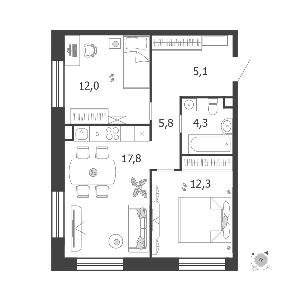 Планировка 57.3 м²