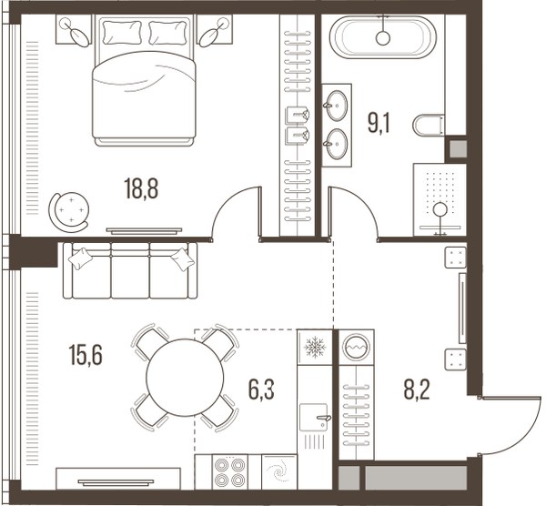 Планировка 58.0 м²