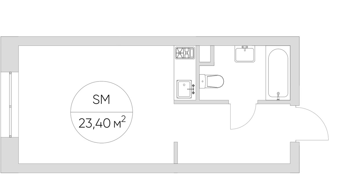 Планировка: 1-комнатная, 23.4 м²