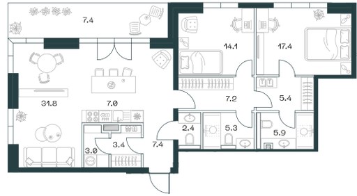Планировка 117.7 м²