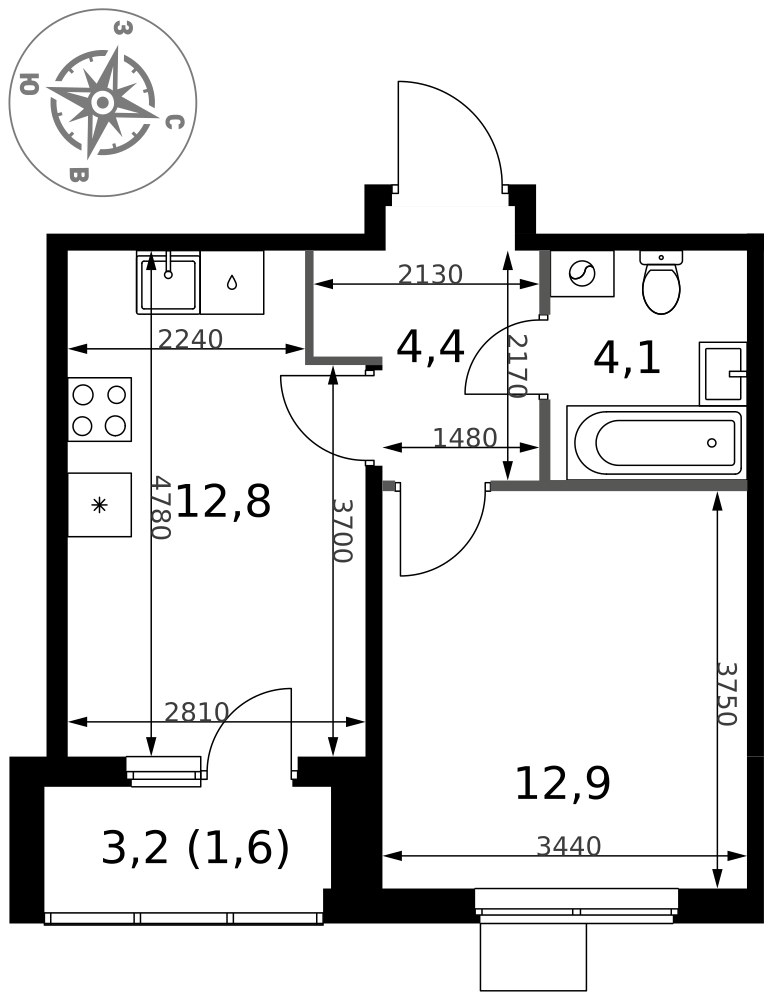 Планировка 35.8 м²