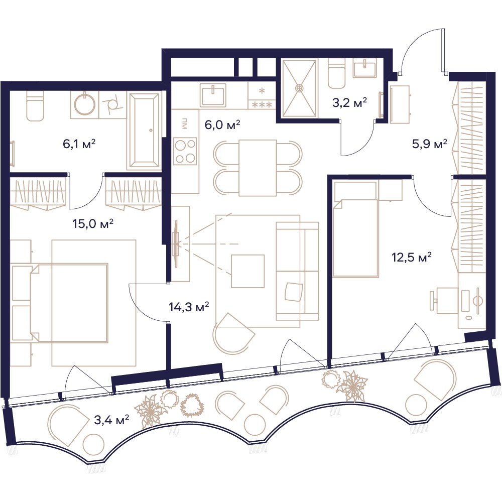 Планировка 66.4 м²