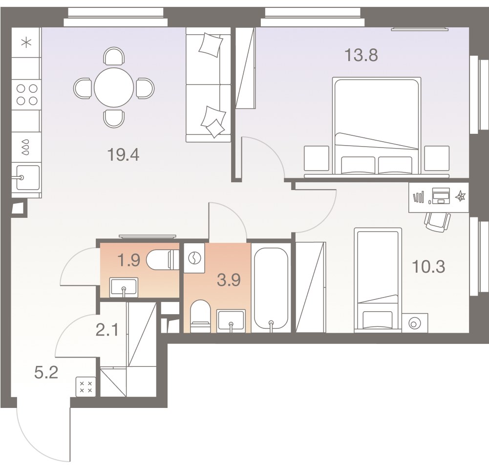 Планировка 57.0 м²