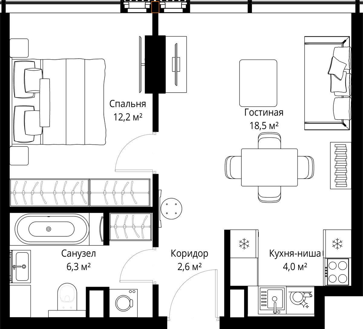 Планировка 43.6 м²
