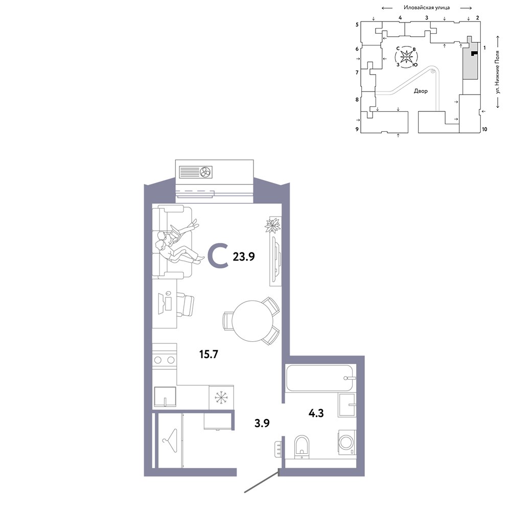 Планировка 23.9 м²