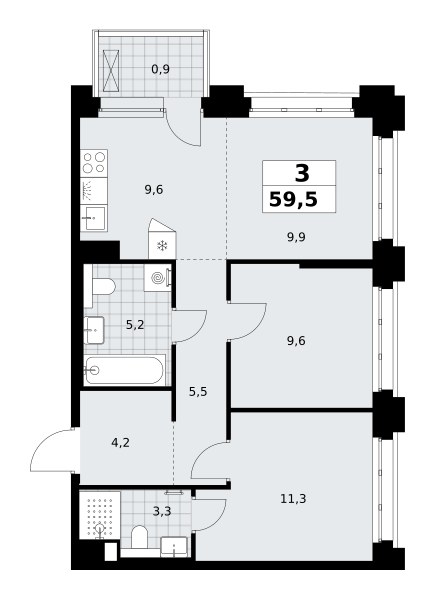 Планировка 59.5 м²