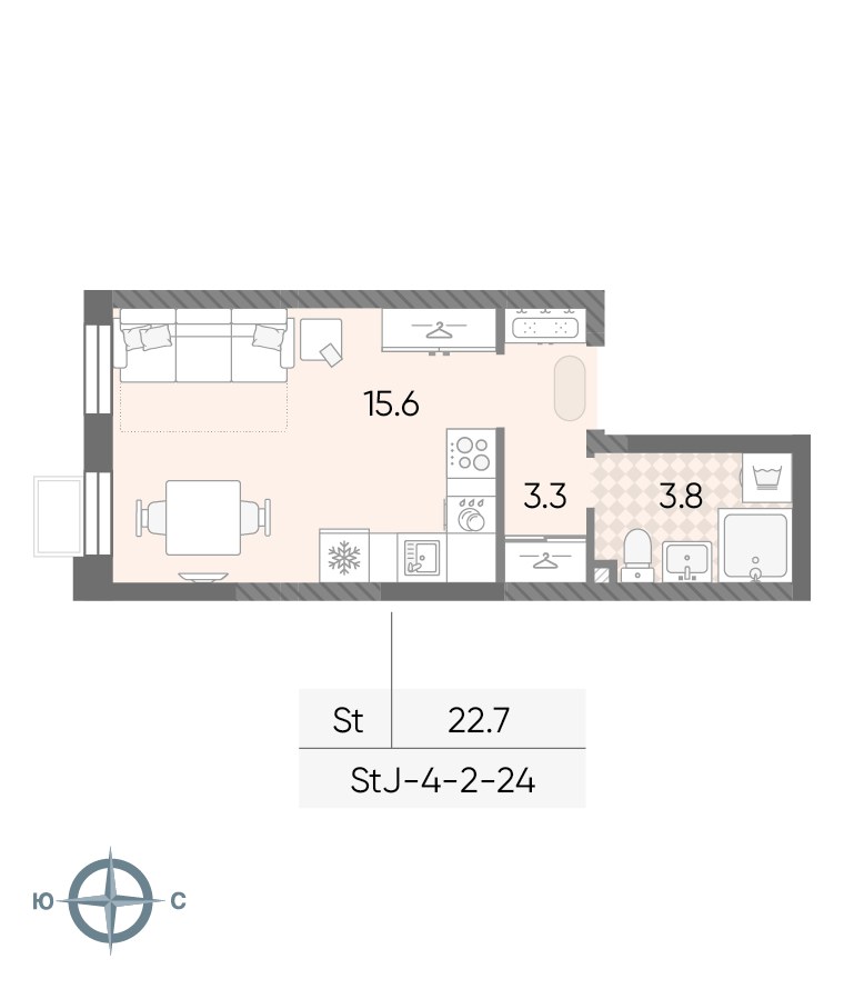 Планировка: Студия, 22.7 м²