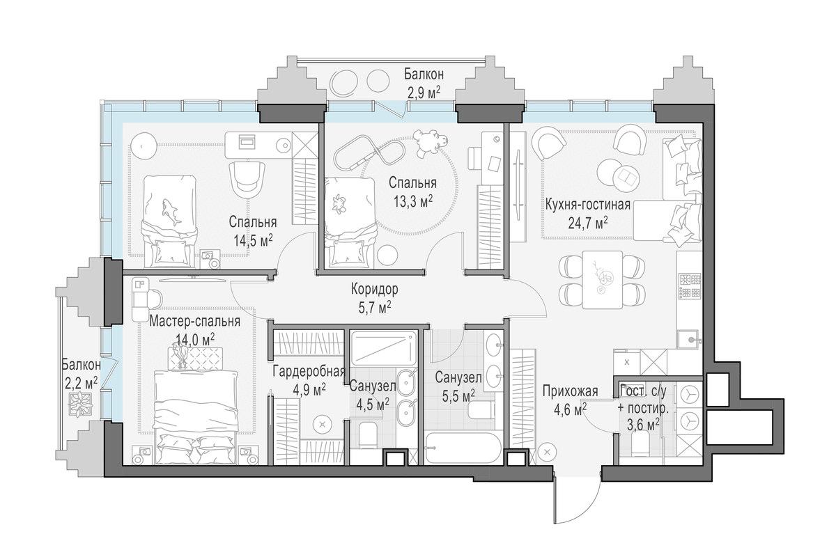 Планировка 96.7 м²