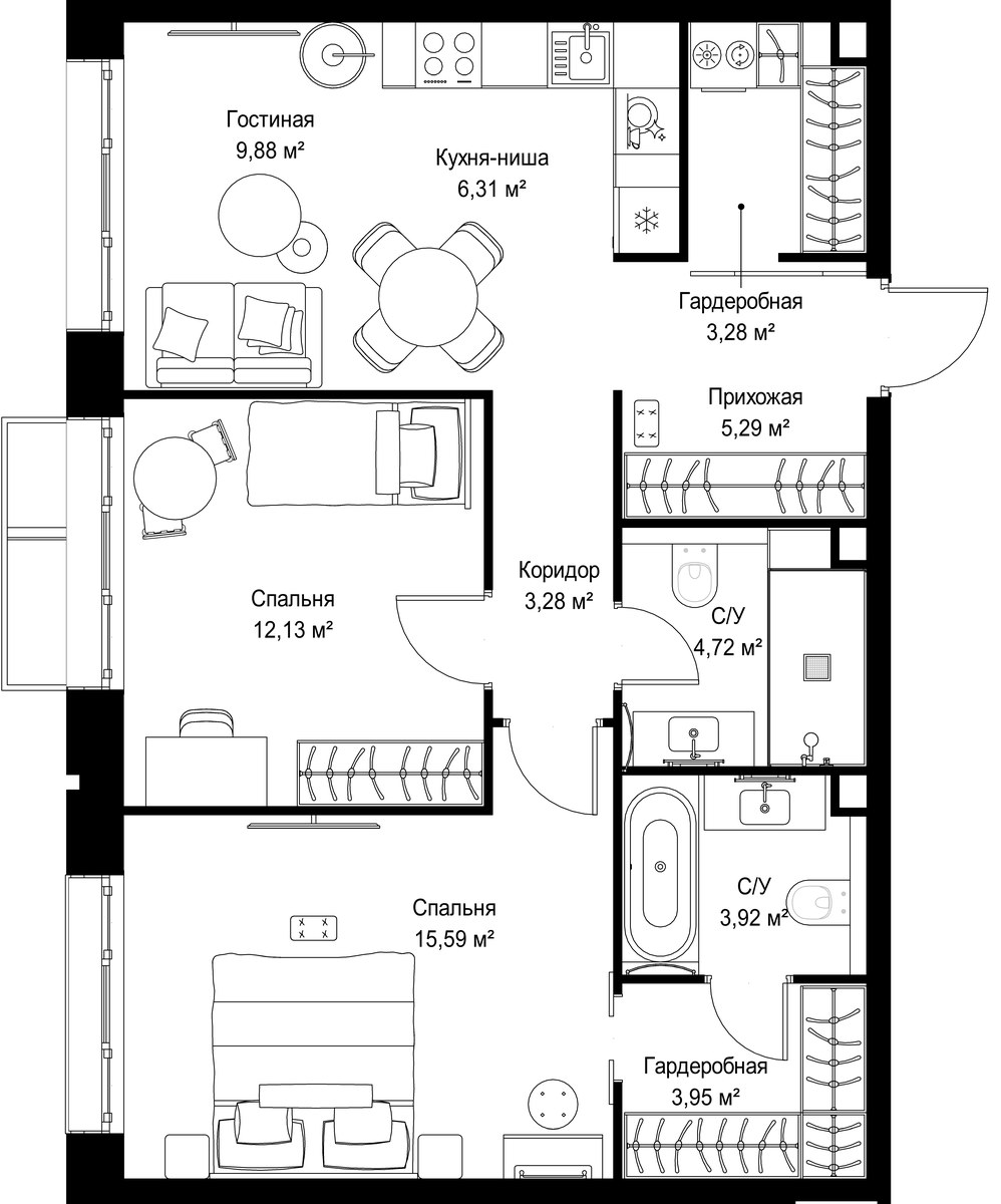 Планировка 68.35 м²