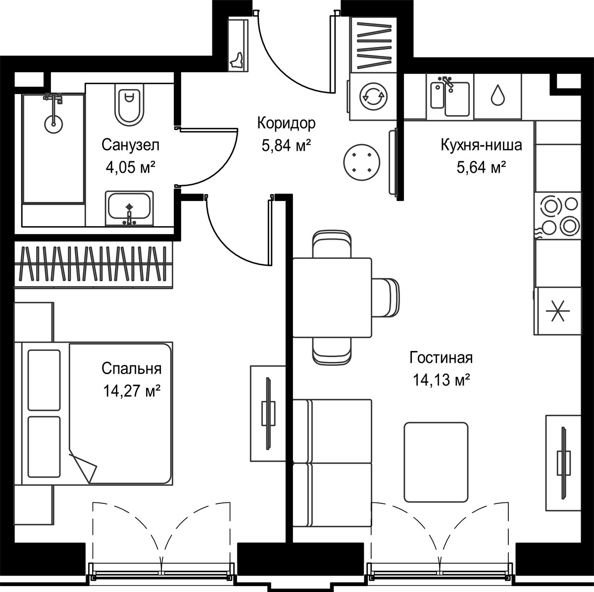 Планировка 43.93 м²