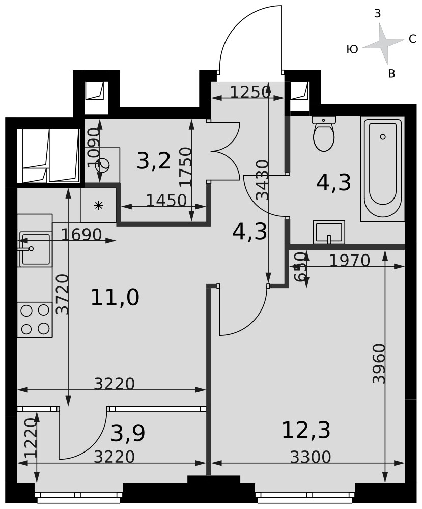 Планировка 39.0 м²