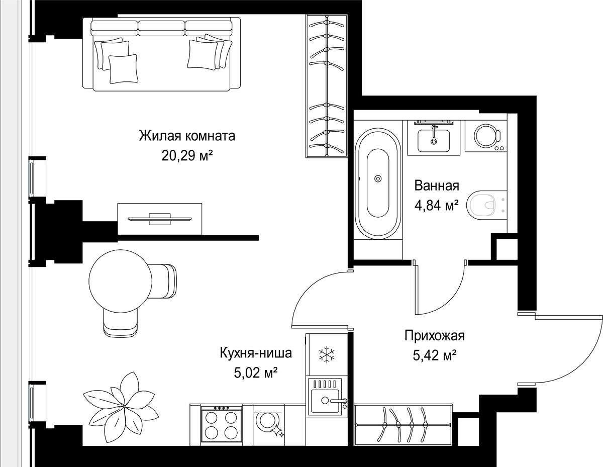 Планировка 35.57 м²