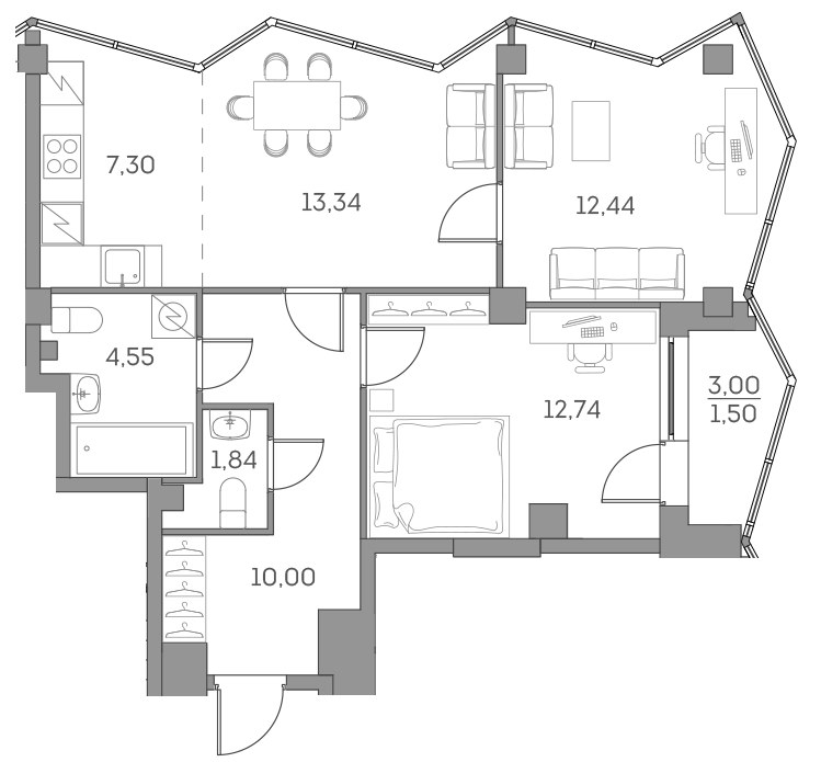 Планировка 63.71 м²