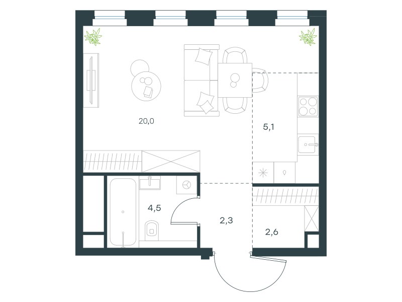 Планировка 34.5 м²