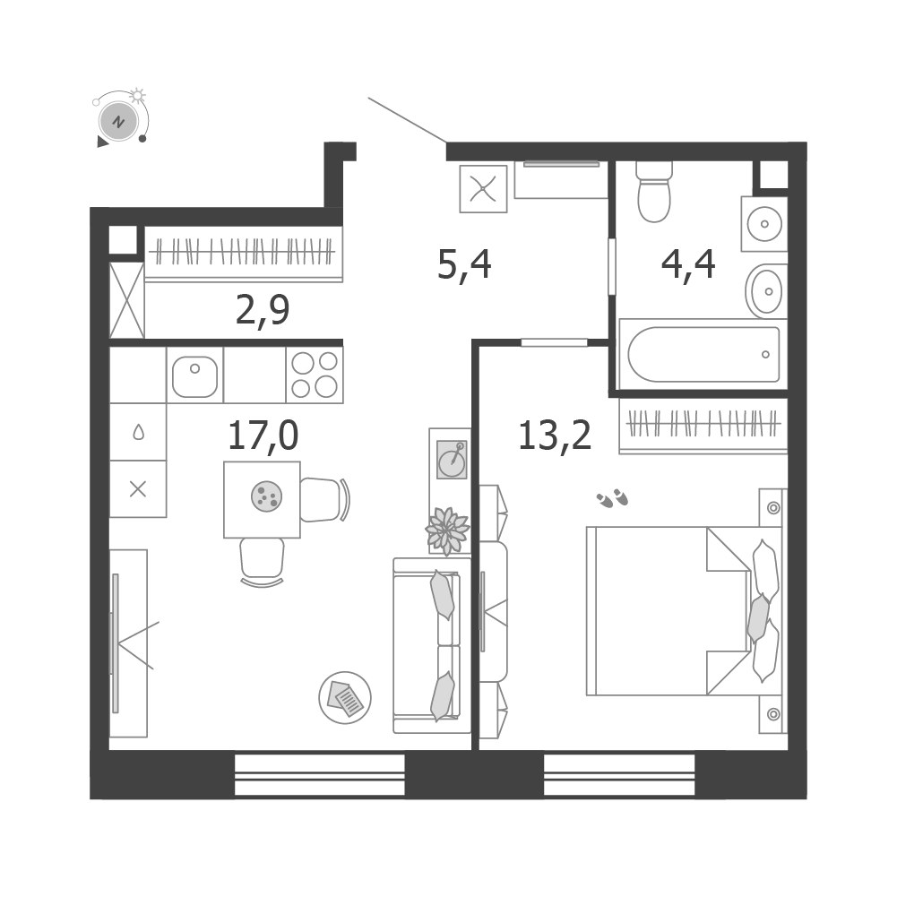 Планировка 42.9 м²