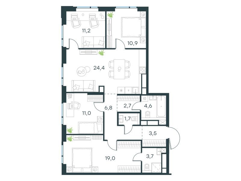 Планировка 99.5 м²