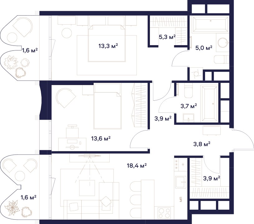 Планировка 74.5 м²