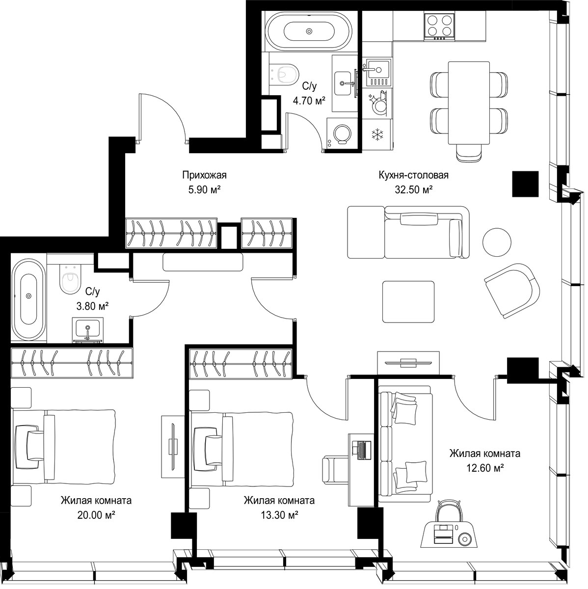 Планировка 92.8 м²