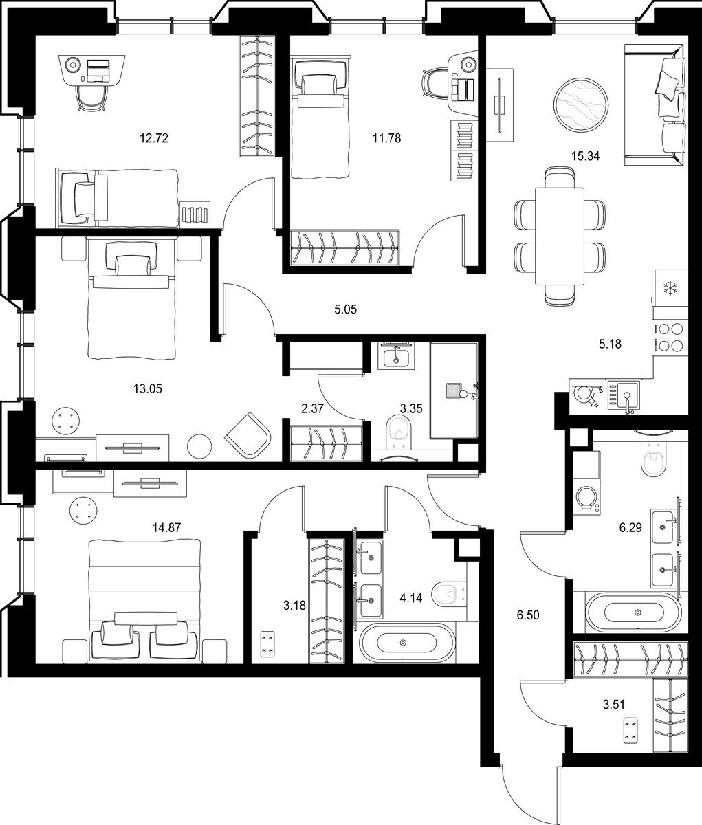 Планировка 107.33 м²