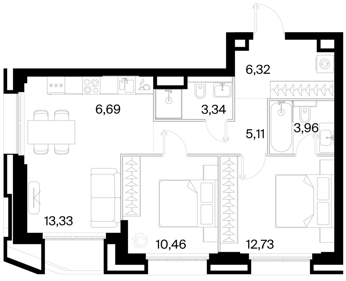 Планировка 61.94 м²