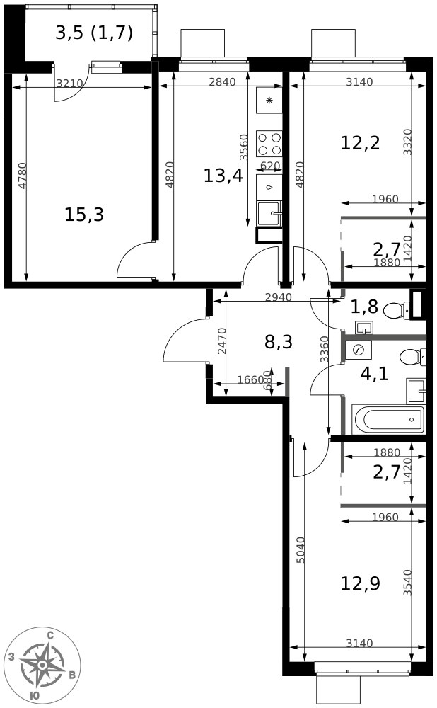 Планировка 75.1 м²