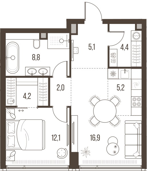 Планировка 58.7 м²
