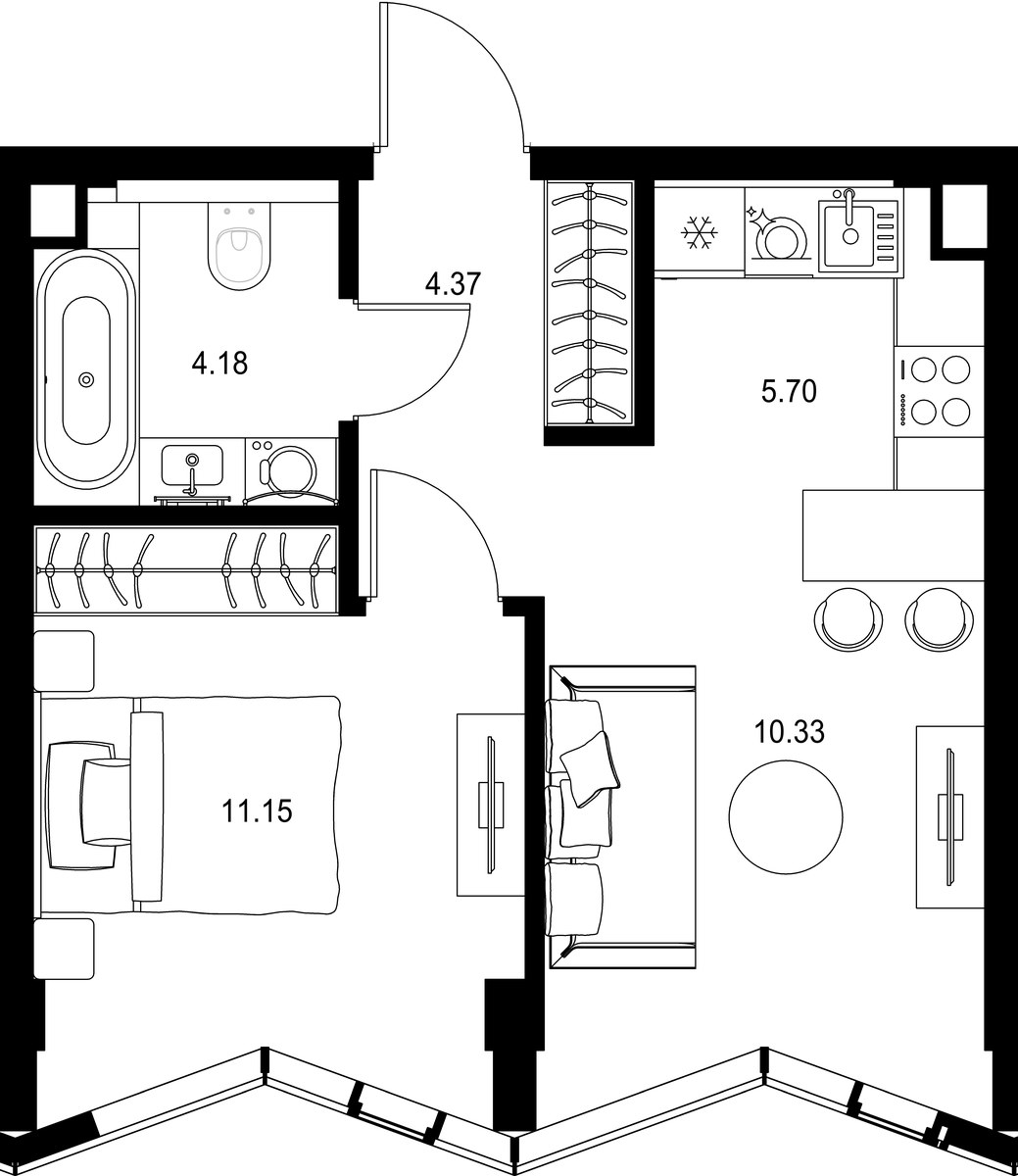 Планировка 35.73 м²