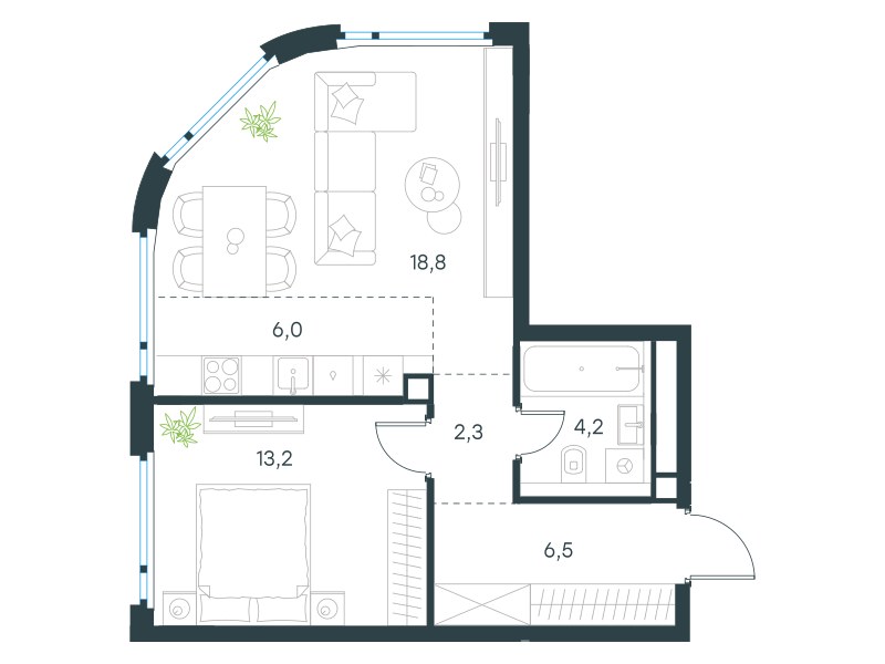 Планировка 51.0 м²