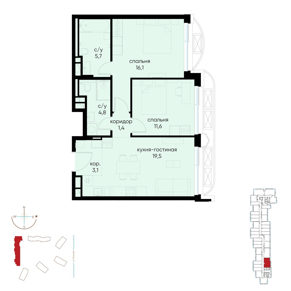 Планировка 62.2 м²