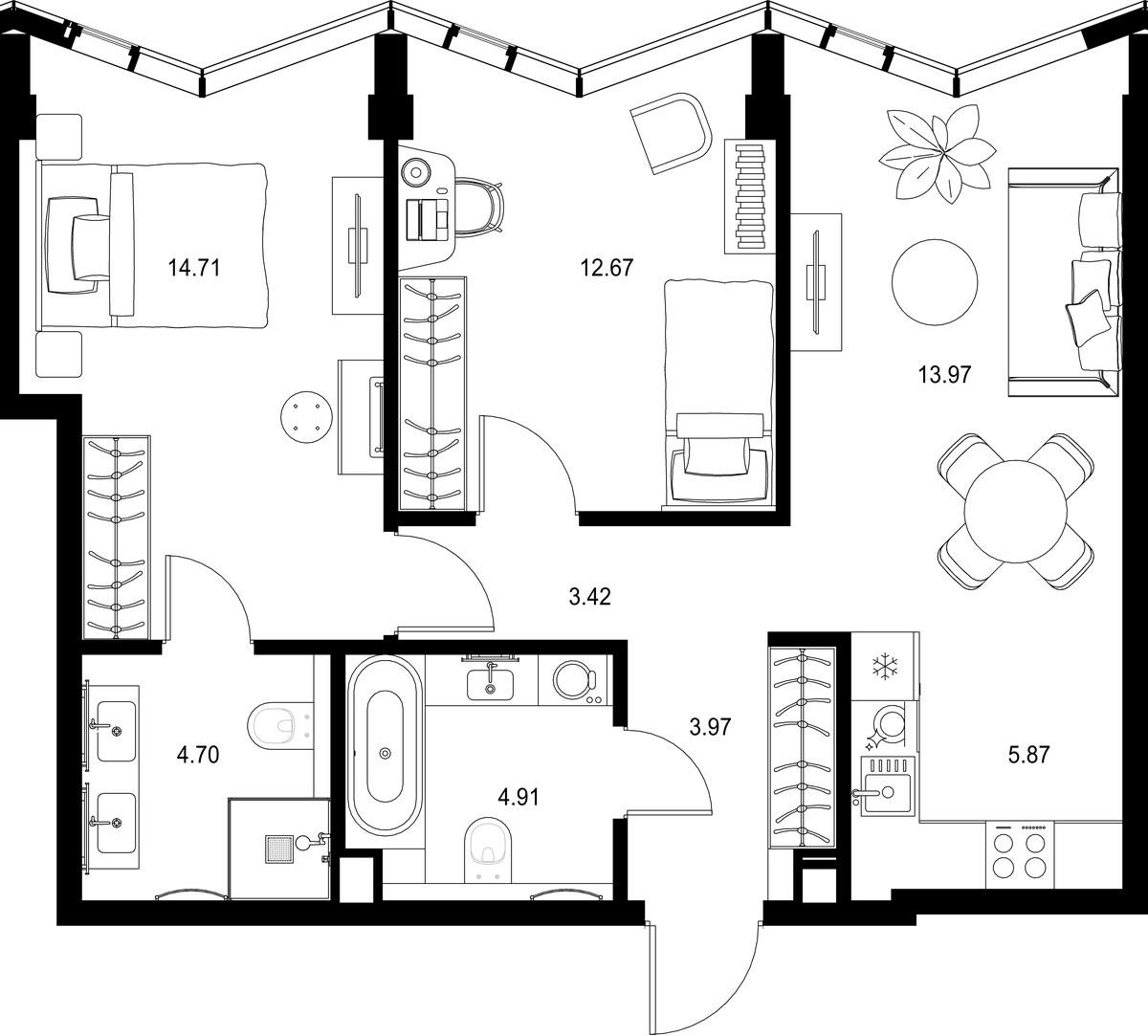 Планировка 64.22 м²