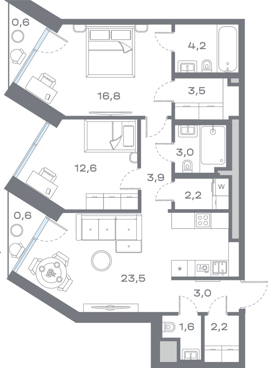 Планировка 77.44 м²