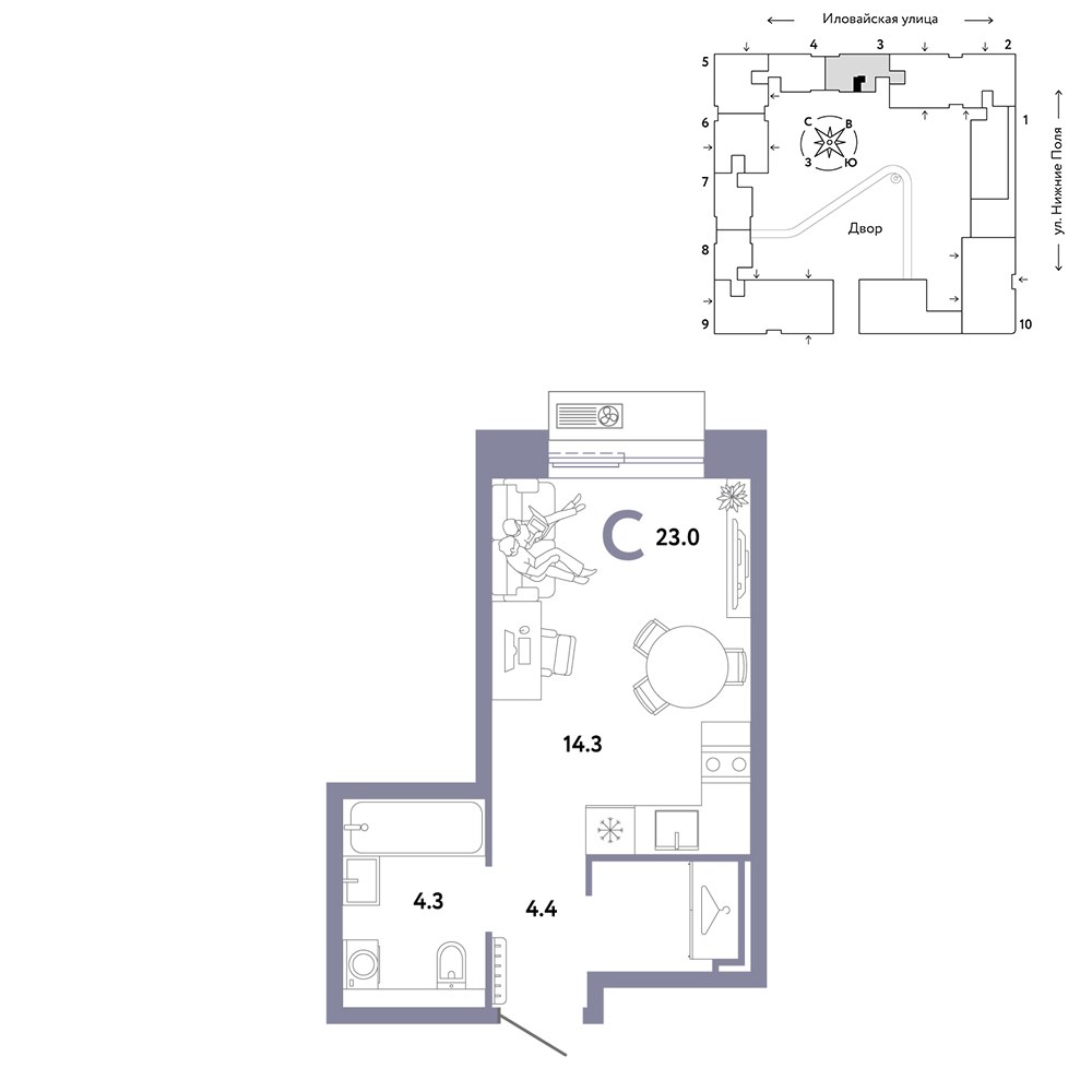 Планировка 23.0 м²
