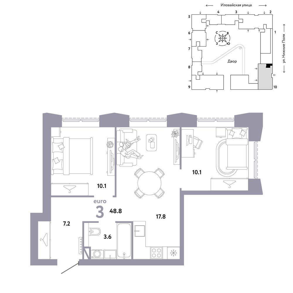 Планировка 48.8 м²