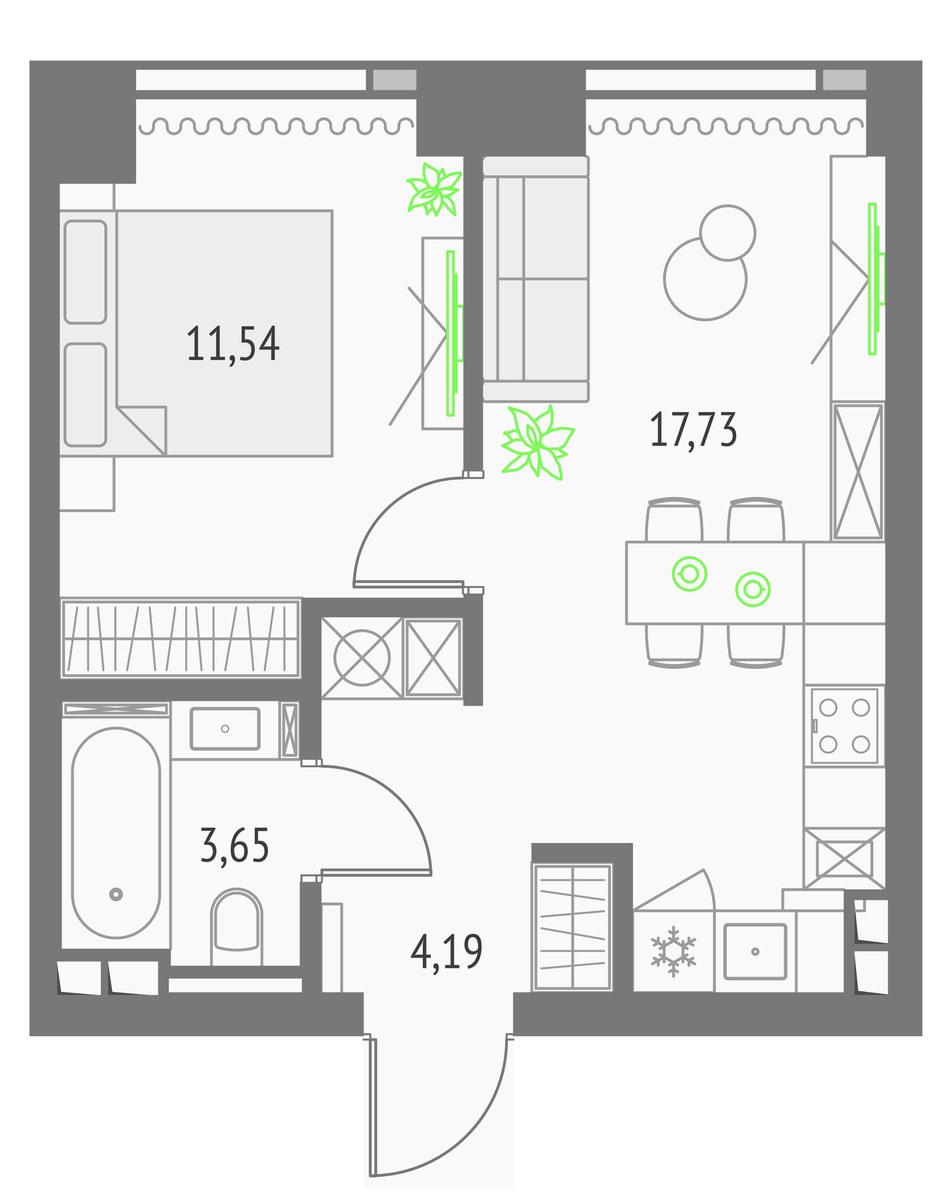 Планировка 38.03 м²