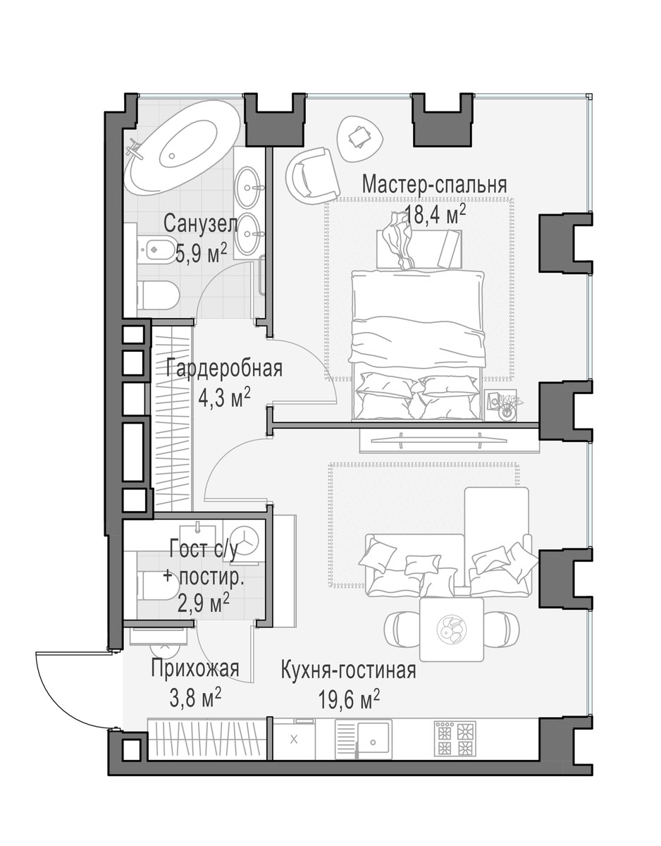 Планировка 55.1 м²