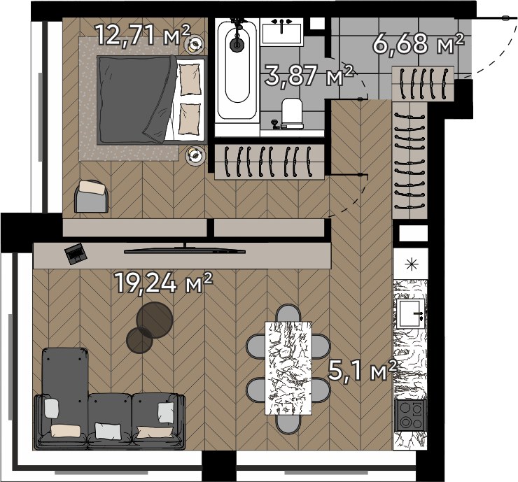 Планировка 47.6 м²
