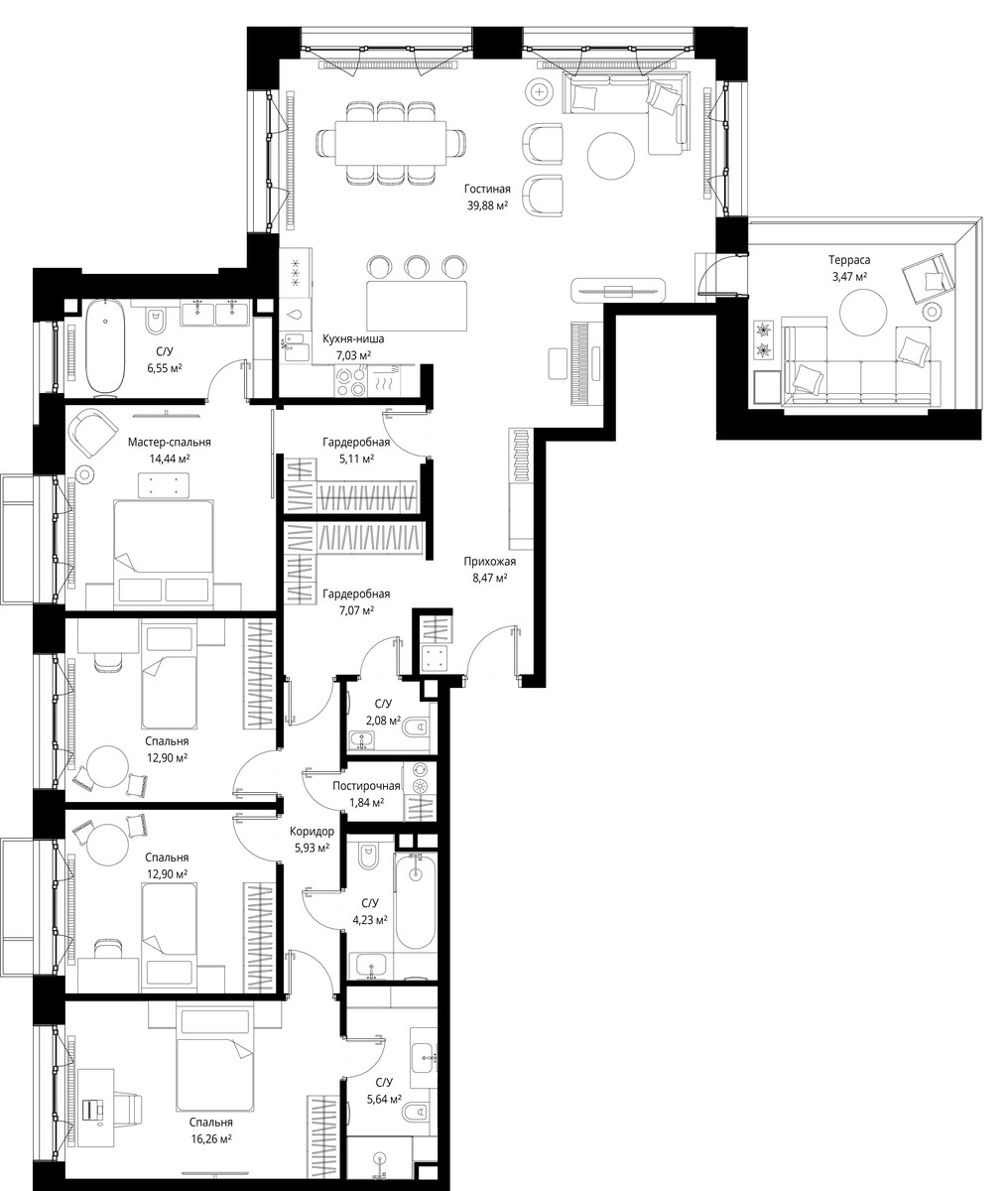 Планировка 153.8 м²