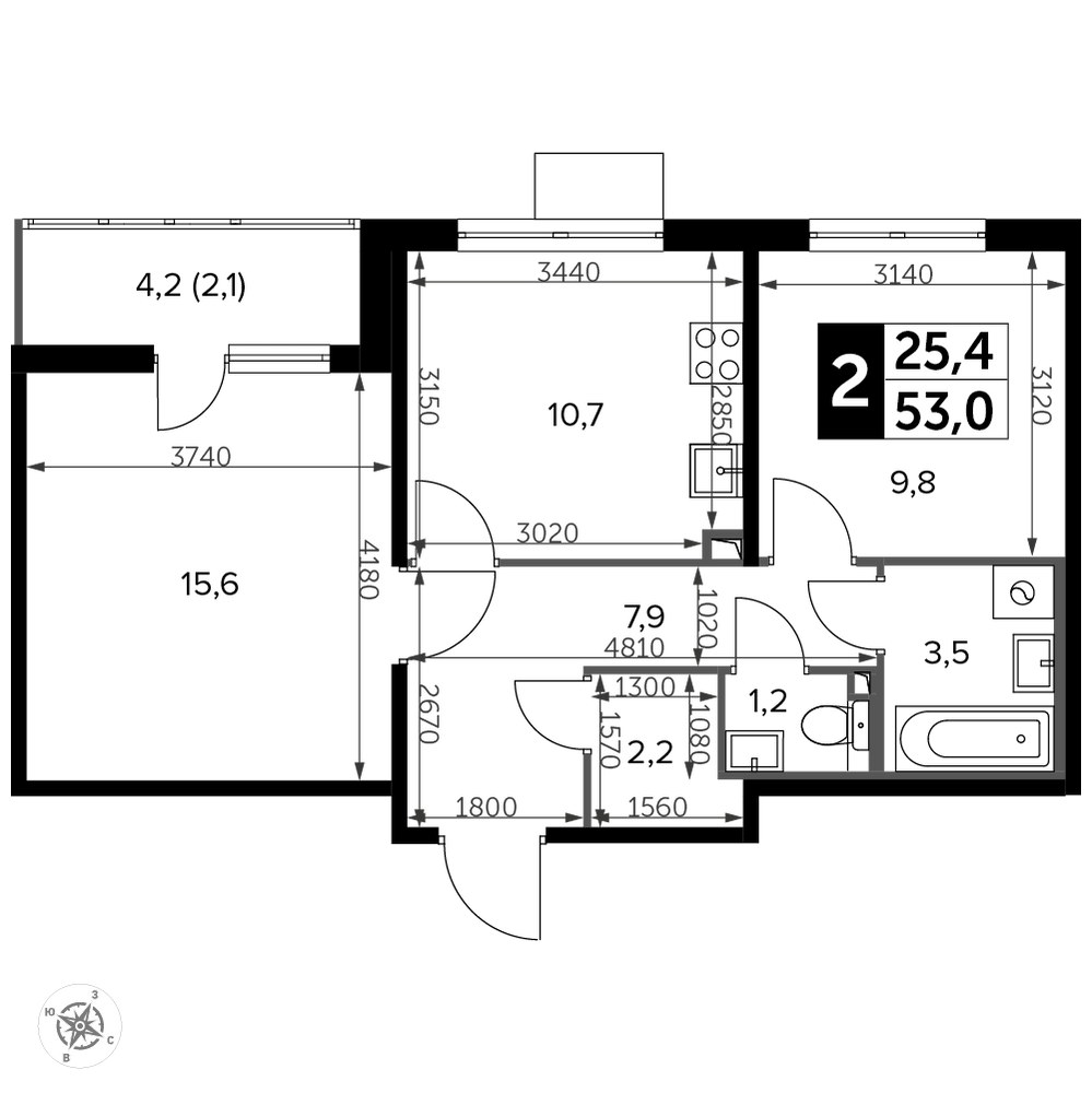 Планировка 53.6 м²