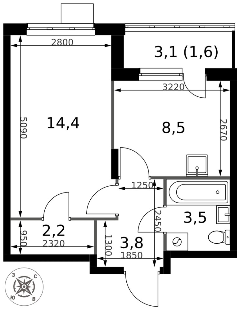 Планировка 34.0 м²
