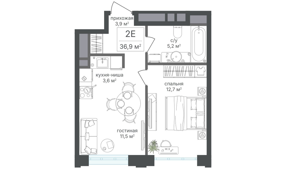 Планировка 36.9 м²