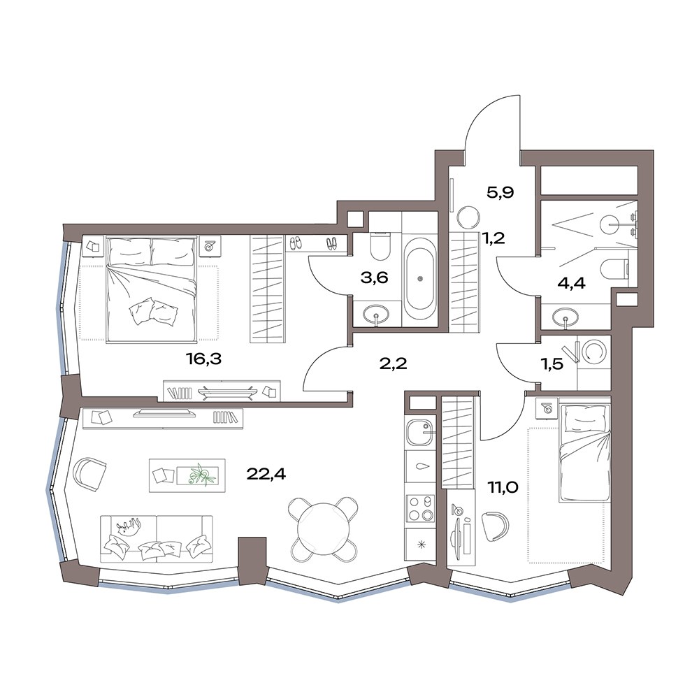 Планировка 68.6 м²