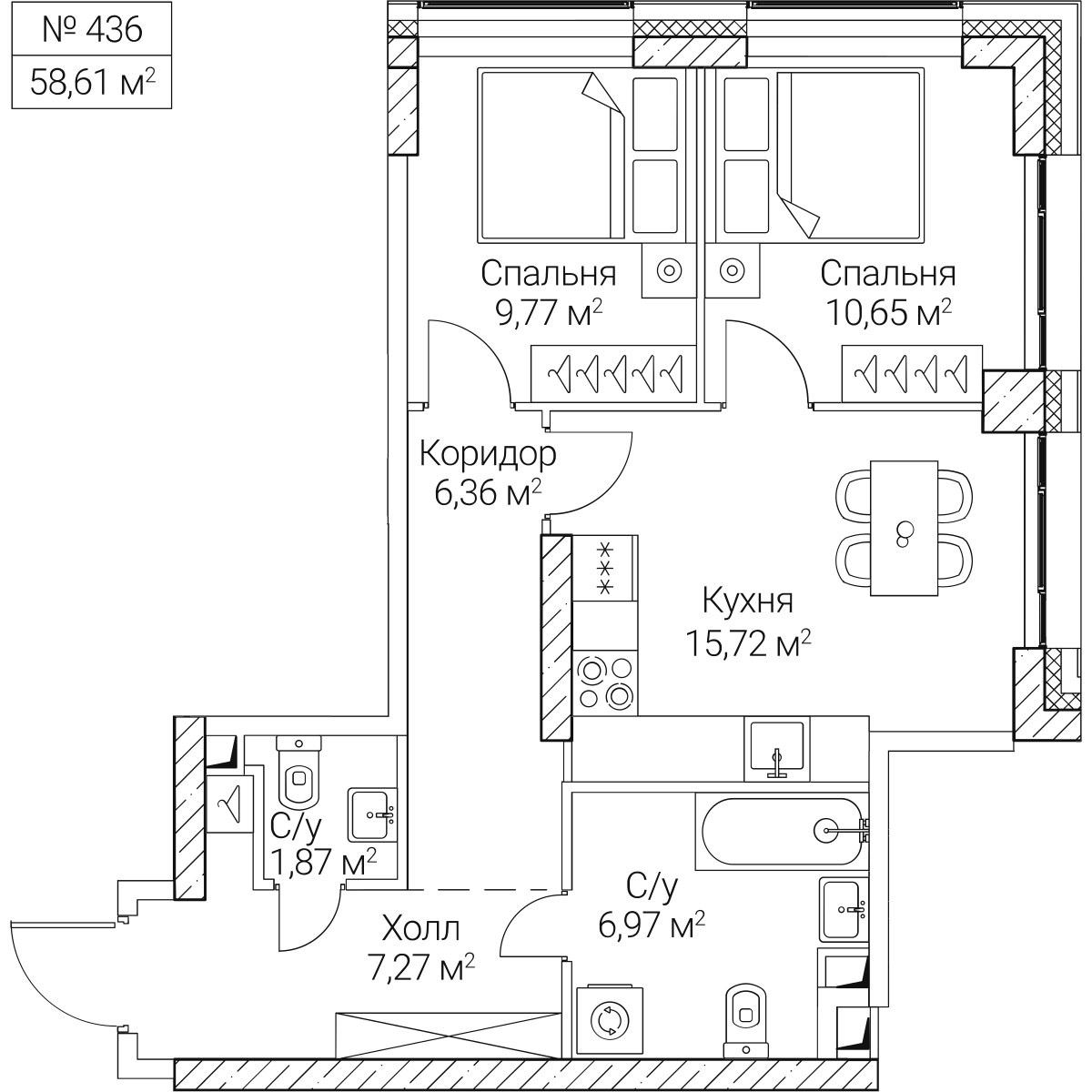 Планировка 58.61 м²